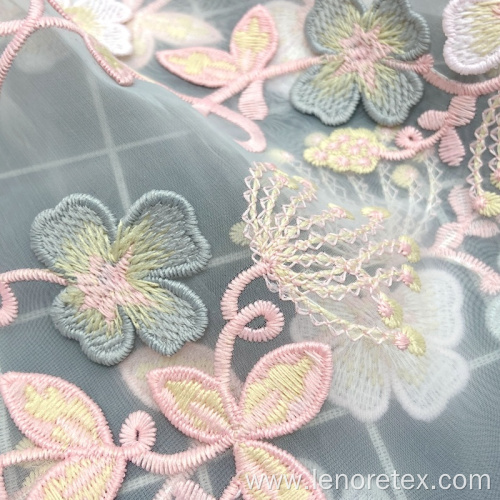 High Density Nylon Woven 3DFlower Embroidered Tulle Fabric